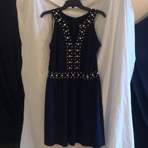 Sleeveless, gold embellished, full skirt dress